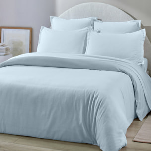 Housse de couette 100% flanelle de coton unie - bleu ciel
