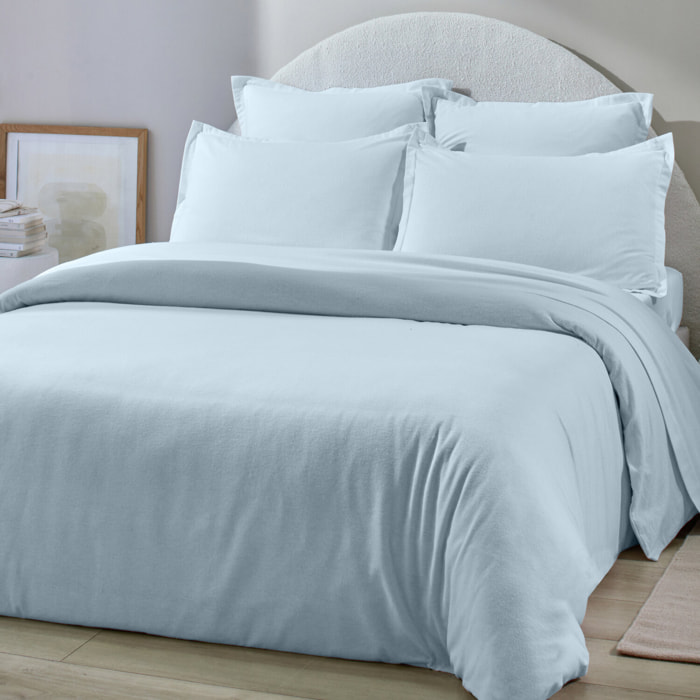 Housse de couette 100% flanelle de coton unie - bleu ciel