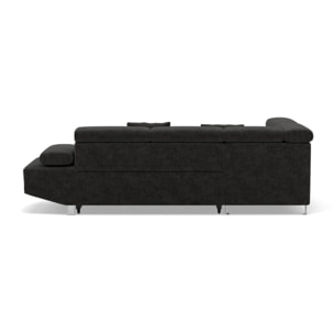 Margaux - Canapé d'angle gauche 5 places convertible avec coffre et têtières réglables en velours texturé - Noir
