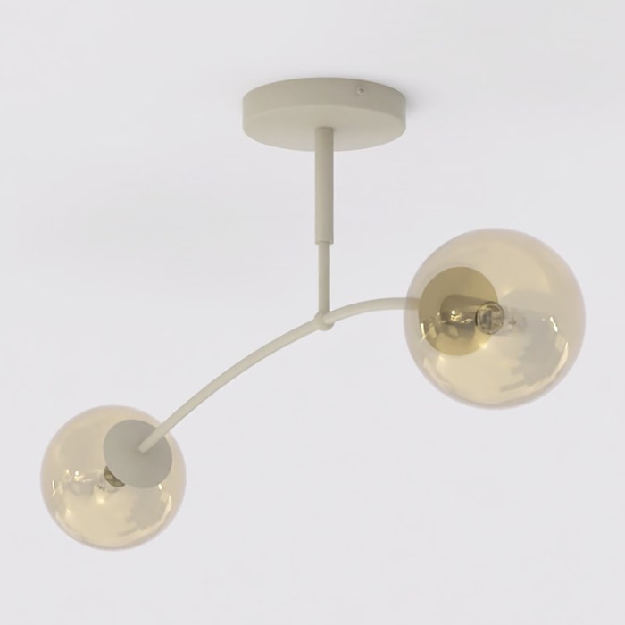 Lampada a sospensione PREGOS in acciaio beige e vetro ambra