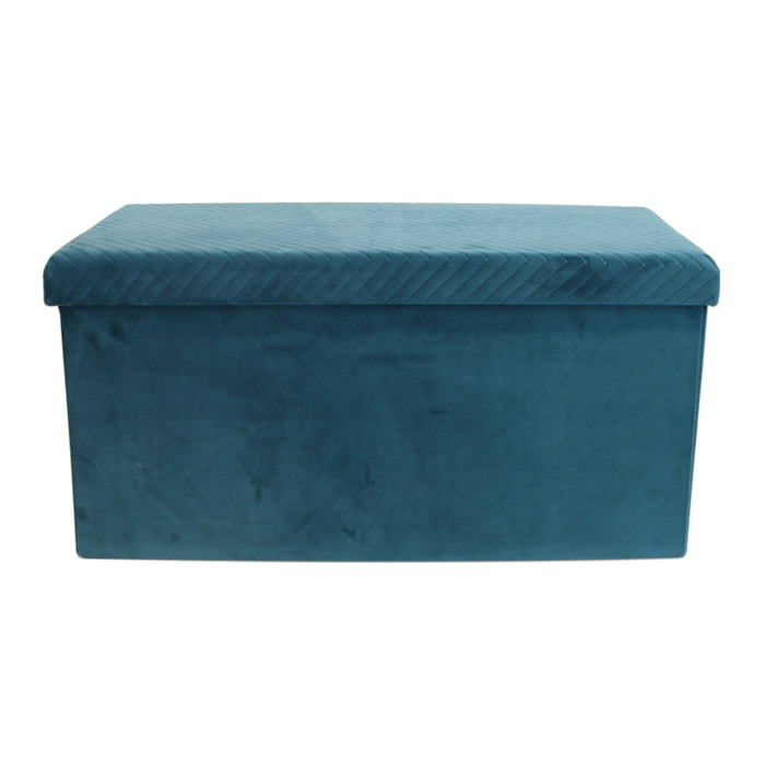 Coffre Banc Pliable Velours A Motif Bleu