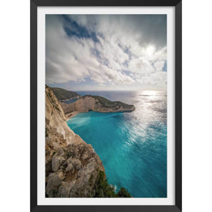 Poster bleu méditerranéen Affiche + cadre en bois - Noir