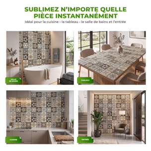 Stickers muraux - Sticker Mural Carrelage adhésif Cuisine Salle de Bain - 12 STICKERS CARREAUX DE CIMENT SALERNE