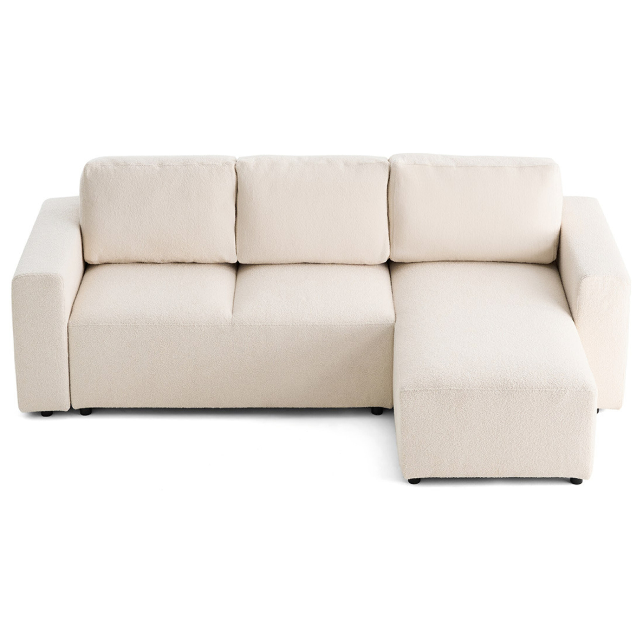 Livy - canapé d'angle réversible 4 places convertible avec coffre en tissu bouclette - Beige