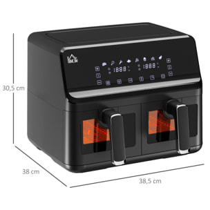 Freidora sin Aceite Doble 8L Freidora de Aire Caliente 2500W con 8 Programas Pantalla LED Táctil Temperatura Ajustable 80-200„ƒ Temporizador y Cesta Antiadherente 38,5x38x30,5 cm Negro