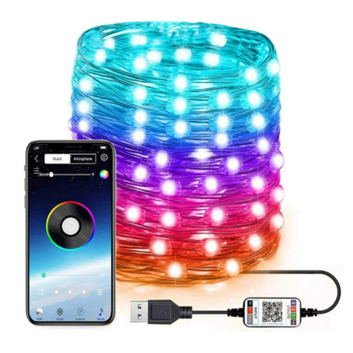Tira led 20 Mtrs muiticolor RGB con contra app remoto.