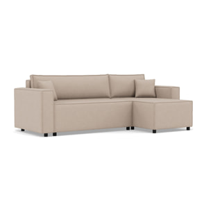 Jonas - canapé d'angle réversible 4 places convertible avec coffre en tissu texturé - Beige