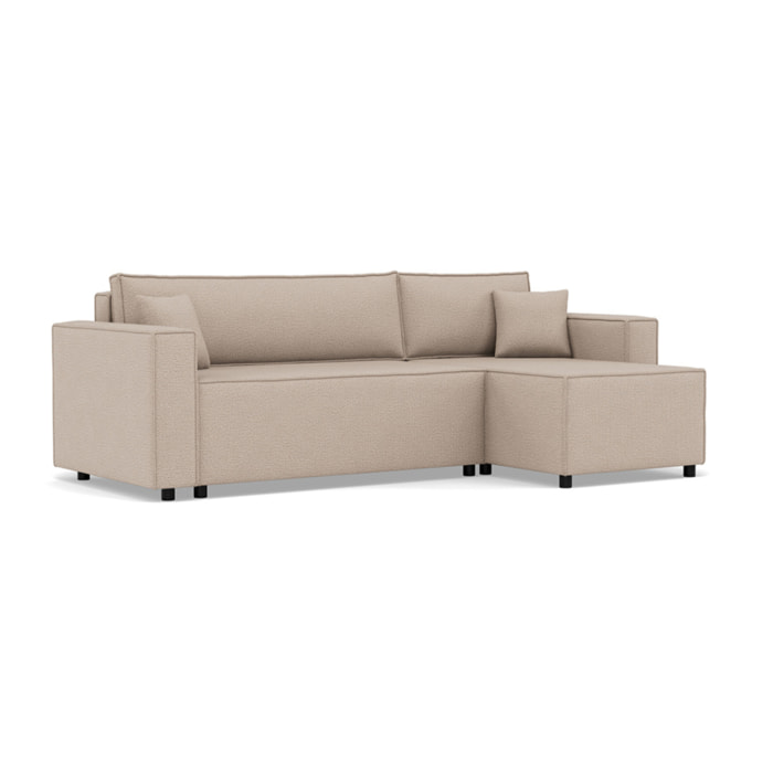 Jonas - canapé d'angle réversible 4 places convertible avec coffre en tissu texturé - Beige