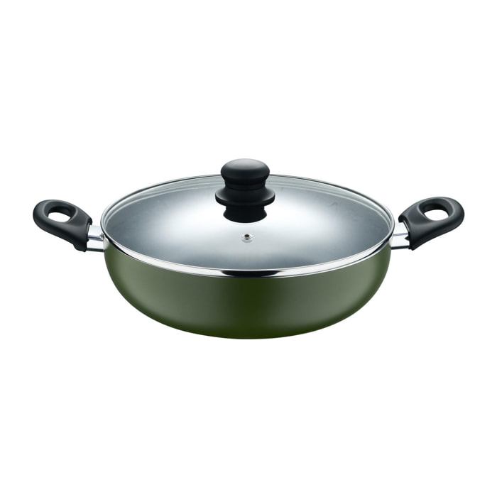 Cacerola baja con tapa ø28x8 cm en aluminio prensado, antiadherente, ideal para cocina diaria expert san ignacio