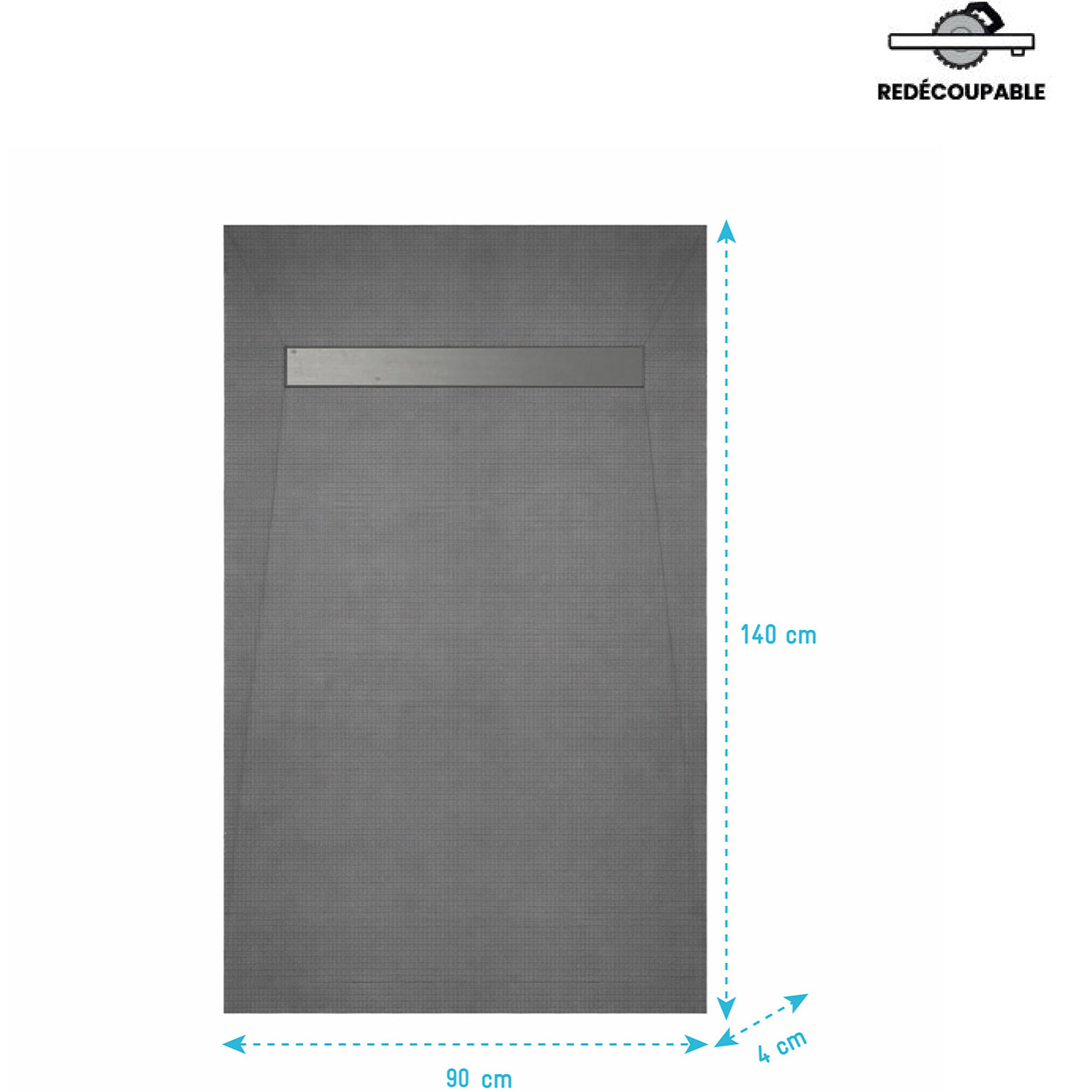 RECEVEUR DE DOUCHE A CARRELER 90x140CM RECOUPABLE AVEC BONDE CANIVEAU