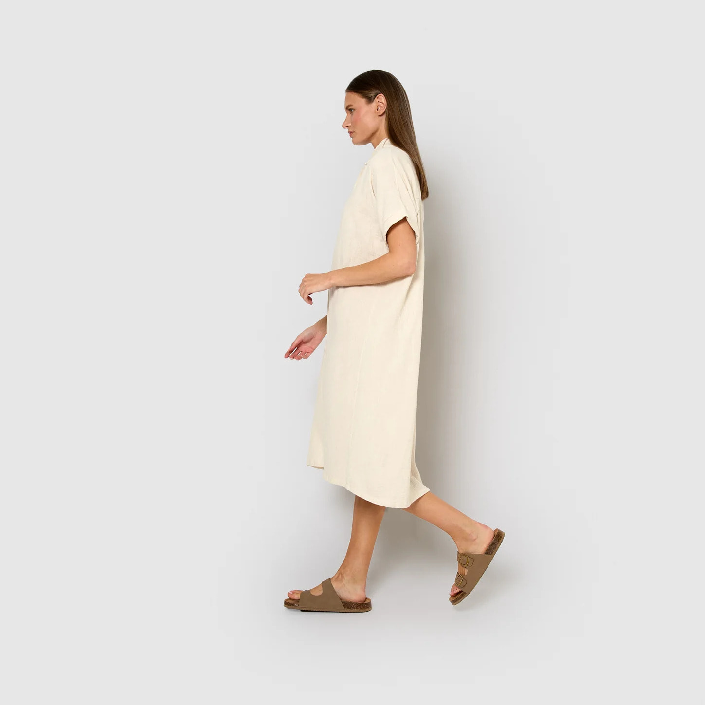 Vestido midi manga fluida muselina blanco