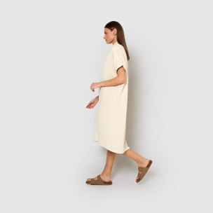 Vestido midi manga fluida muselina blanco
