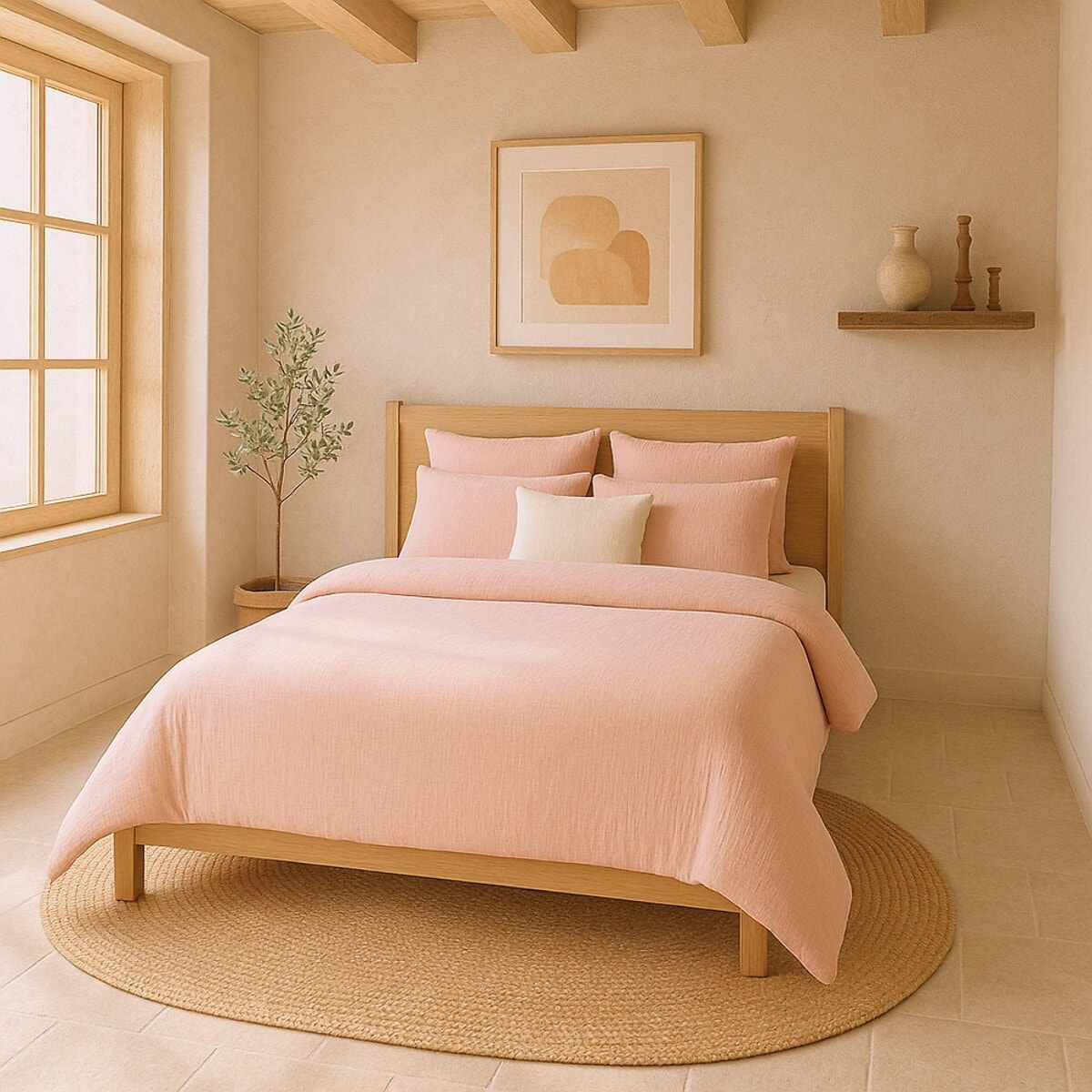 Drap housse gaze de coton lavé rose lotus