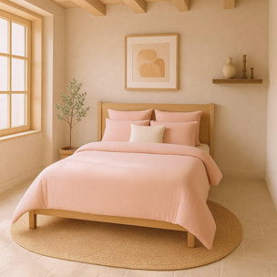Drap housse gaze de coton lavé rose lotus