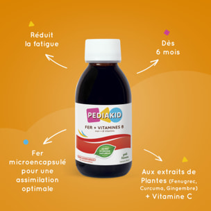 PEDIAKID - Sirop Fer + Vitamines B - Complément Alimentaire Naturel - Formule Exclusive au Sirop d'Agave - Optimise les Apports en Fer - Contribue à Réduire la Fatigue - Lot de 3 Flacons 125ml