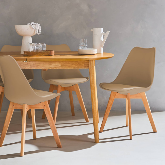 Lot de 4 chaises scandinaves. pieds bois de hêtre. chaise 1 place. cappucinno