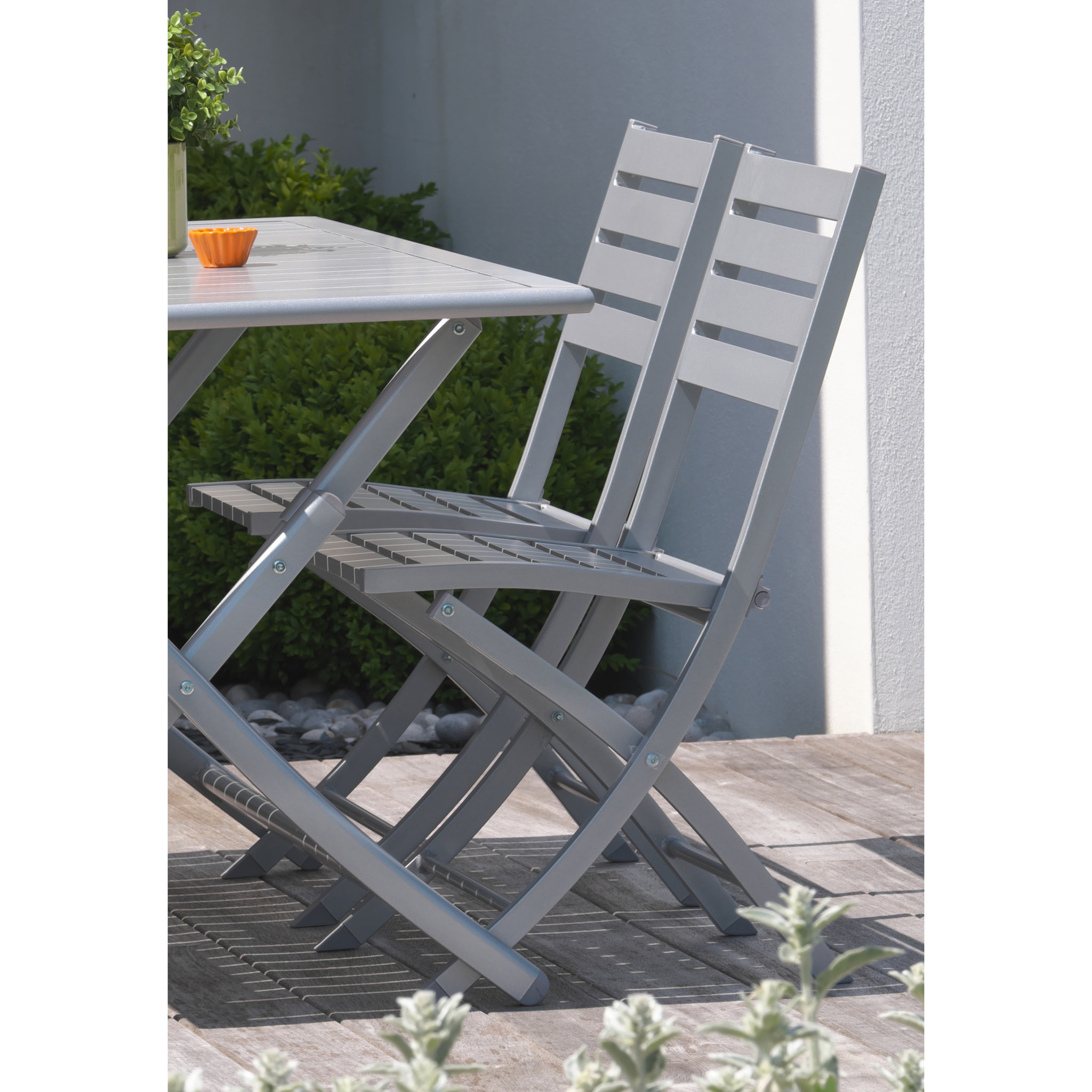 MARIUS - Lot de 2 chaises de jardin en aluminium gris