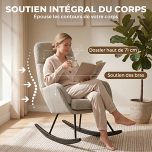 Fauteuil à bascule velours côtelé beige métal bois noir