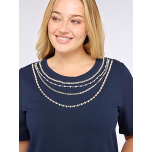 Fiorella Rubino - Camiseta con aplicaciones de joyería - Azul
