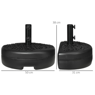 Pied de parasol demi-round à remplir avec 18 kg d'eau / 21 kg de sable - pour mât de Ø 38-48 mm - 50 x 31 x 38cm - noir