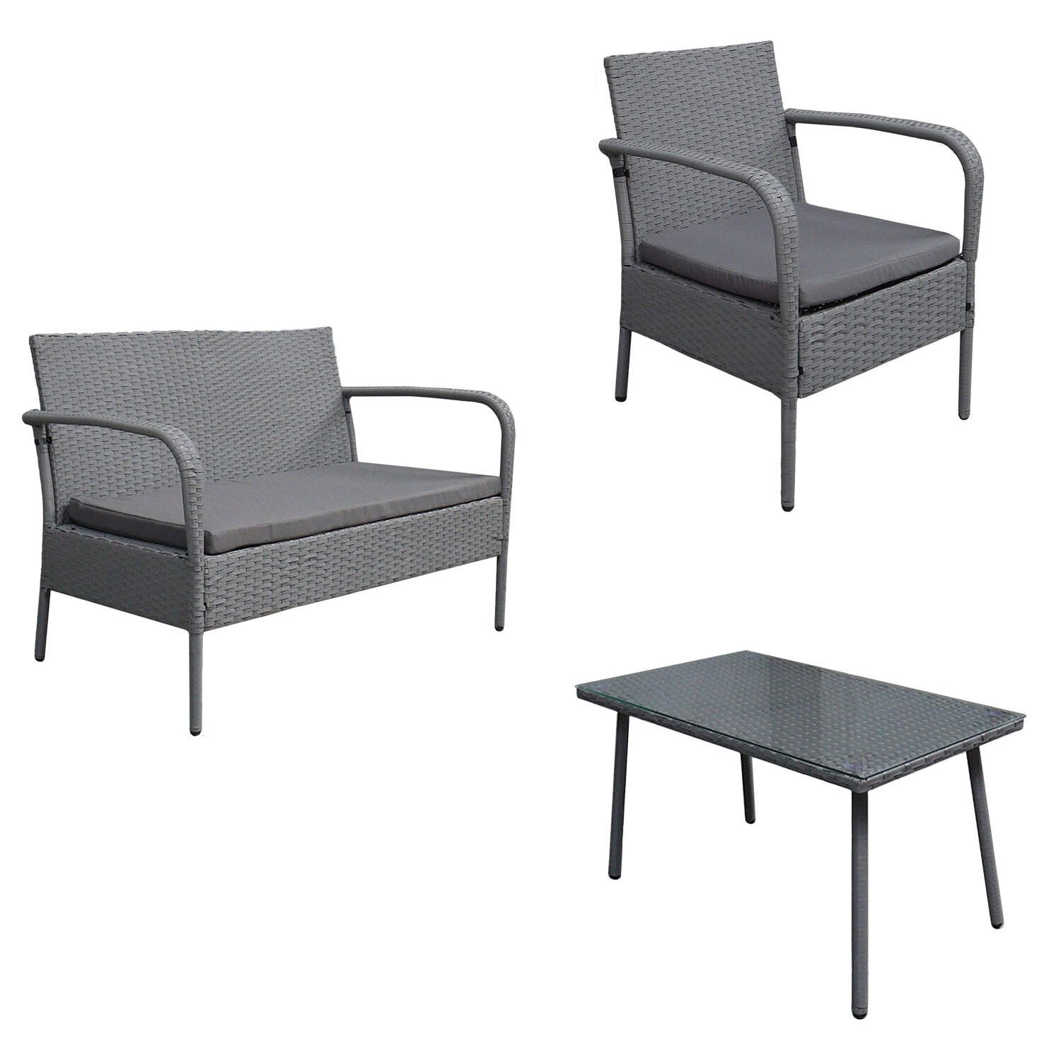 Salon de jardin LIPARI en résine tressée grise 4 places - coussins gris