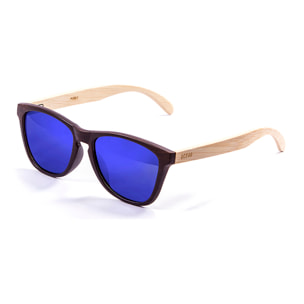 Gafas de sol OCEAN SEA WOOD - De brazo natural de bambú con frente marrón oscuro / Revo azul