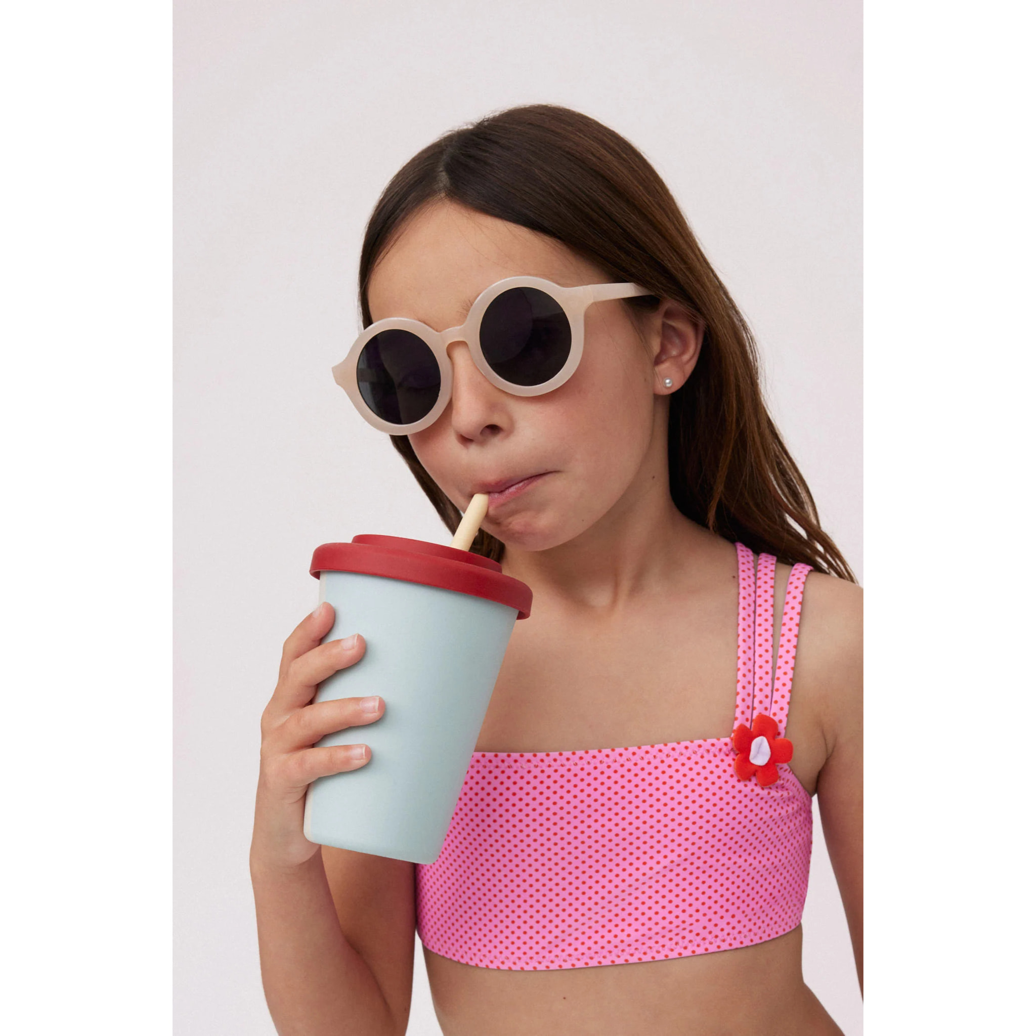 Completo bikini da bambina a pois rosa