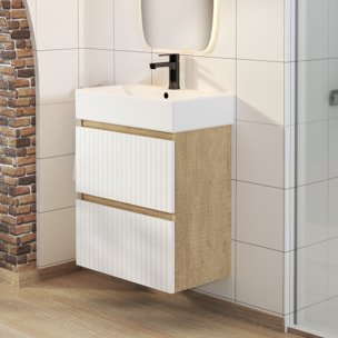 Conjunto de Baño Zel | Mueble Suspendido | 60 cm Blanco | Dos Cajones | Lavabo Encastrado | No incluye Espejo | Mueble Montado| Alday