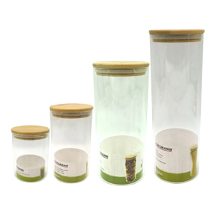 Set de 4 boîtes de conservation en verre avec couvercle en Bambou Fackelmann Nature