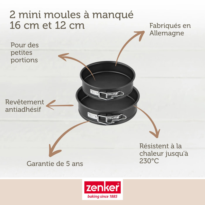 Lot de 2 mini moules à manqué à charnière de 12 cm et 16 cm Zenker Special Mini