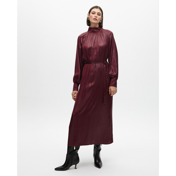 Vestito collo alto con cintura effetto cerato