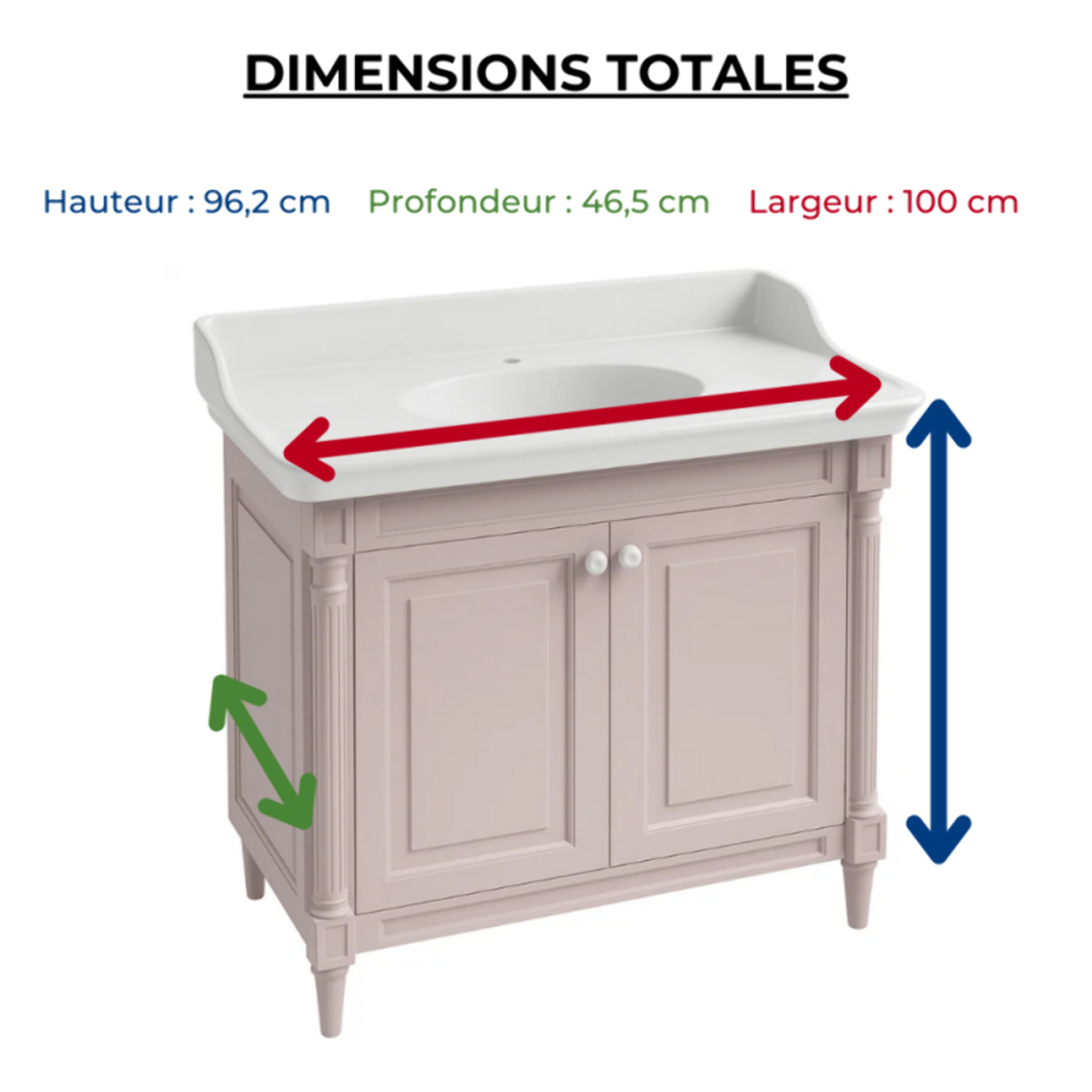 Meuble vasque Cléo 1889 rose pâle velours monotrou