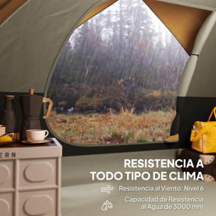 Tienda de Campaña para 2-4 Personas Tienda de Camping Plegable con Puerta Ventana de Malla Bolsillos Gancho y Bolsa de Transporte Impermeable Fácil Instalación para Senderismo Naranja y Gris