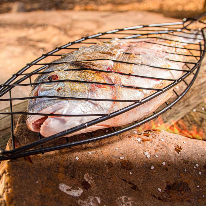 Well home parrilla bbq para pescado en alambre de hierro con revestimiento antiadherente 58x13cm
