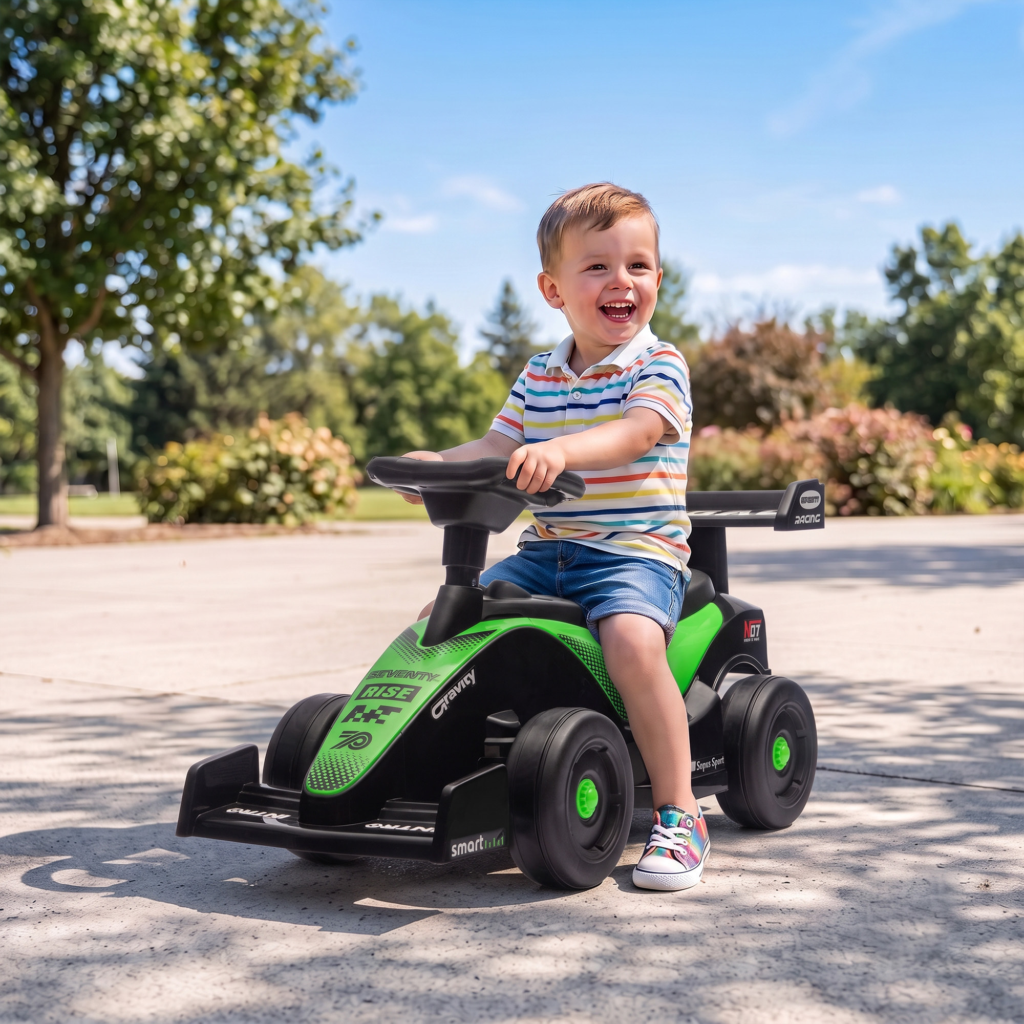 Porteur enfant Formule 1 butée anti-bascule coffre effets sonores noir vert