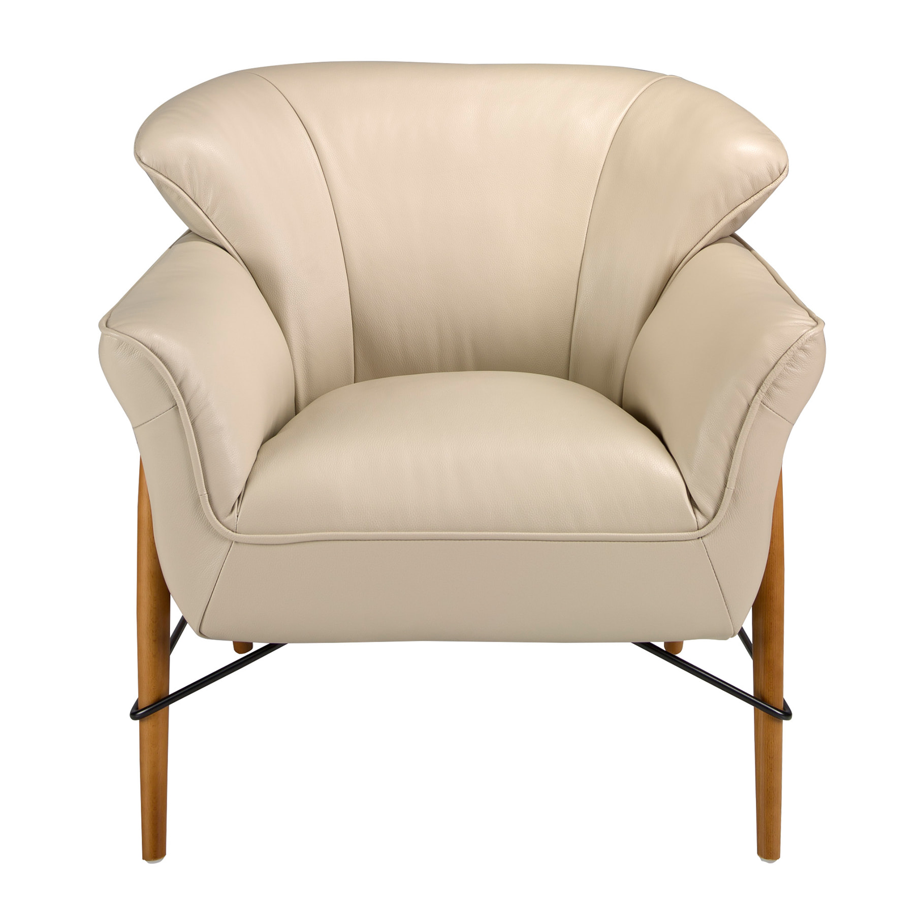 Sillón Angel Cerdá con reposabrazos con asiento y respaldo tapizados en piel de origen vacuno en arena patas de madera en miel 86x85x81cm