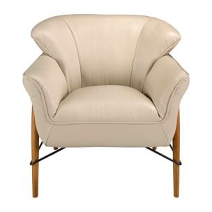 Sillón Angel Cerdá con reposabrazos con asiento y respaldo tapizados en piel de origen vacuno en arena patas de madera en miel 86x85x81cm
