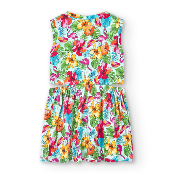 Vestido estampado de flores niña, mangas cortas, rosa