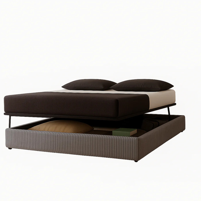 Lit coffre Parallèle | 3 Positions : Stocker, Faire Le lit, Repos | Espace de stockage jusqu'à 900 L | Velours côtelé | Gris clair