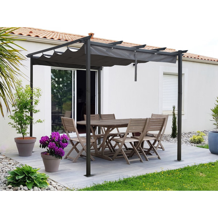 Pergola en aluminium avec toit rétractable - 3 x 3 m - Gris