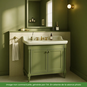 Meuble vasque Cléo 1889 vert olivier velours 3 trous