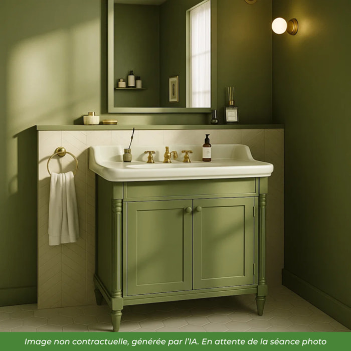 Meuble vasque Cléo 1889 vert olivier velours 3 trous