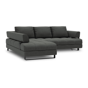 Canapé d'angle gauche convertible avec coffre de rangement "Clinton" 5 places en tissu structurel gris foncé