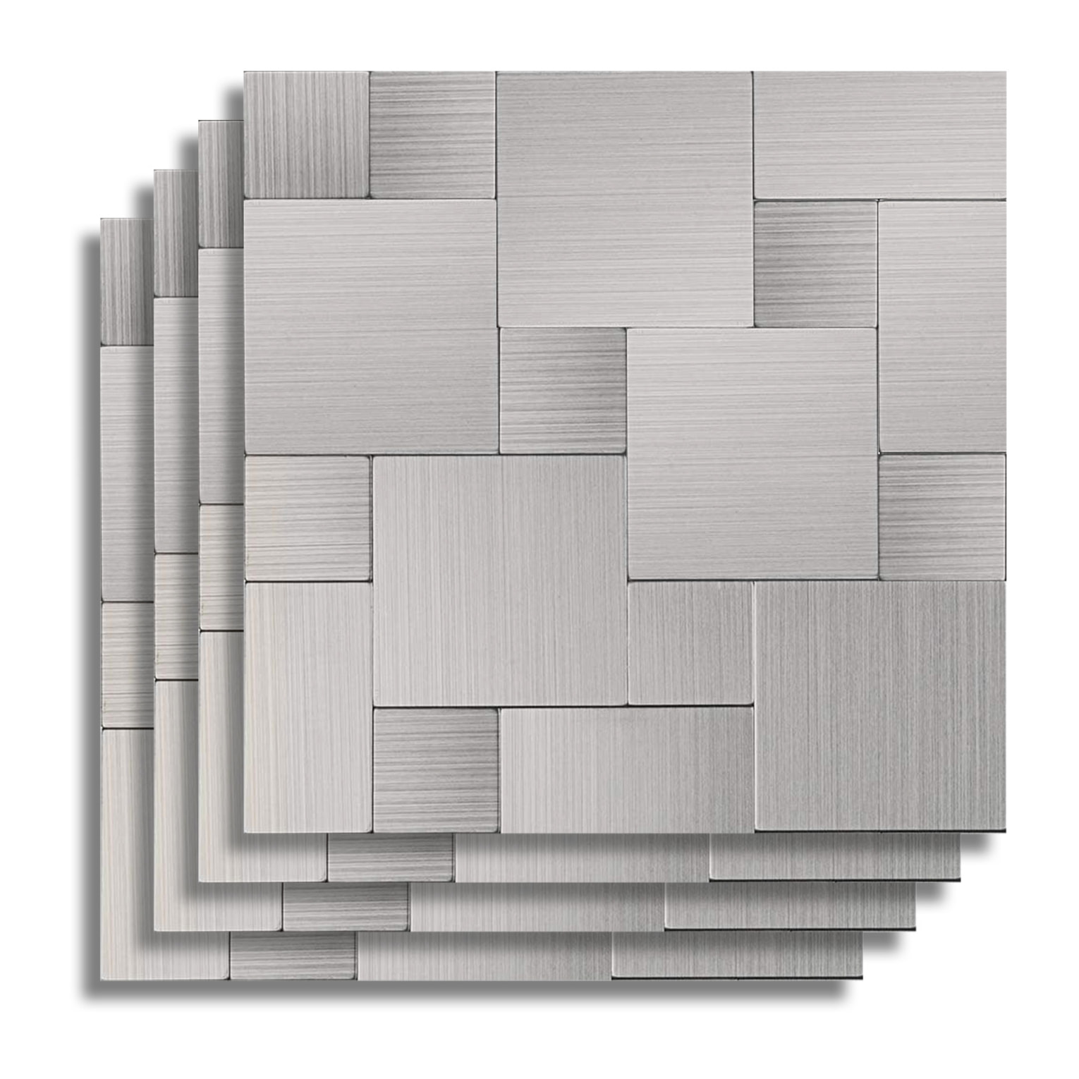 Crédence adhésive murale 3D  - Effet tressé 4 pièces - Argent
