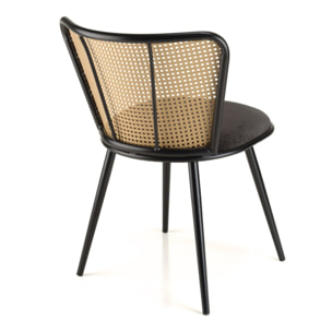 LEA - Lot de 2 chaises assise tissu noir large dossier effet cannage
