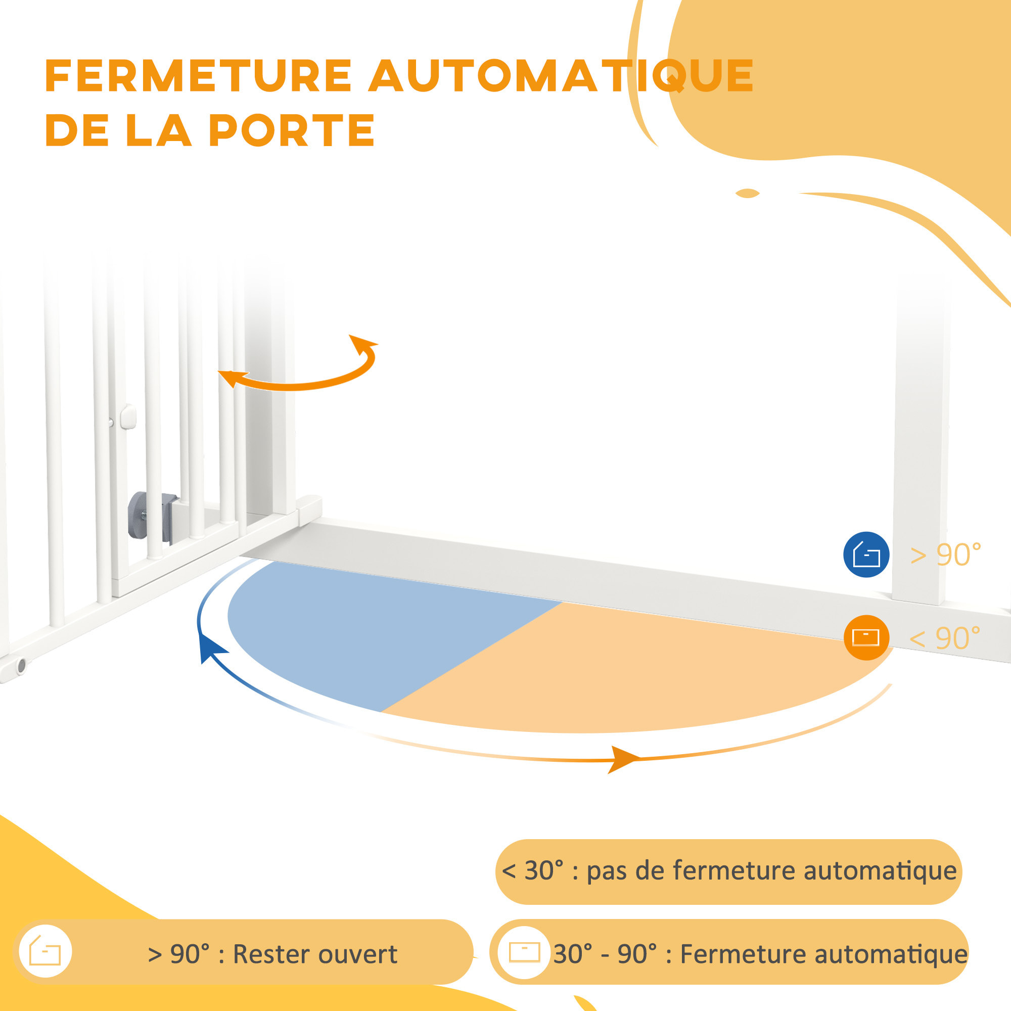 Barrière de sécurité chien, barrière d'escalier à fixation par pression sans percer, porte fermeture automatique, système de double verrouillage, 74 à 80 cm, acier, blanc