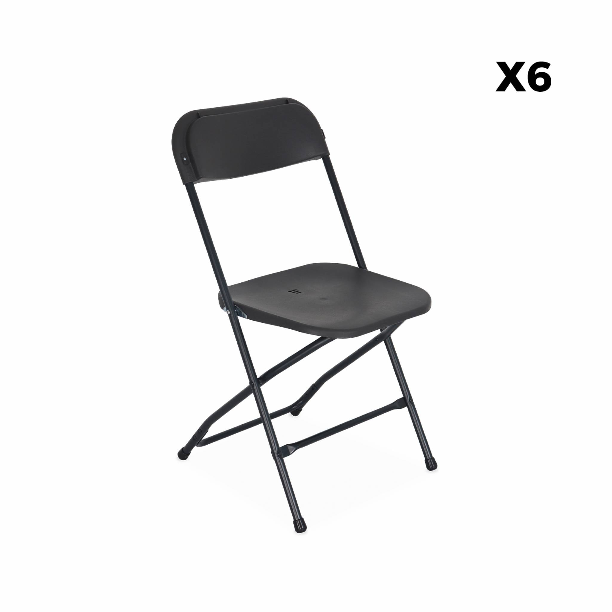 Chaises de réception pliantes – Fiesta – 6 chaises d'appoint en plastique gris foncé et métal