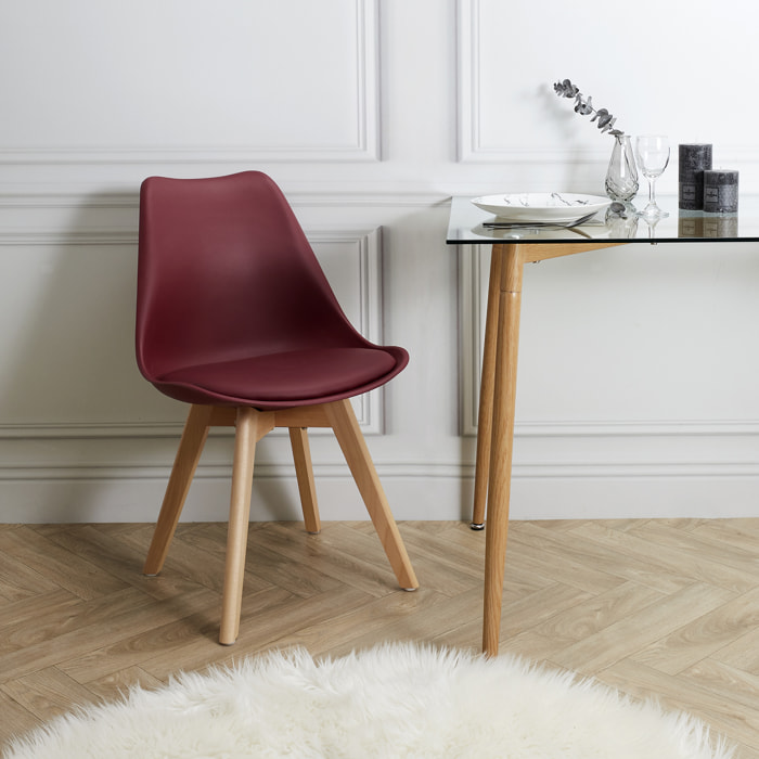 Chaise Scandinave Coque Rembourree Bordeaux - Lot de 2