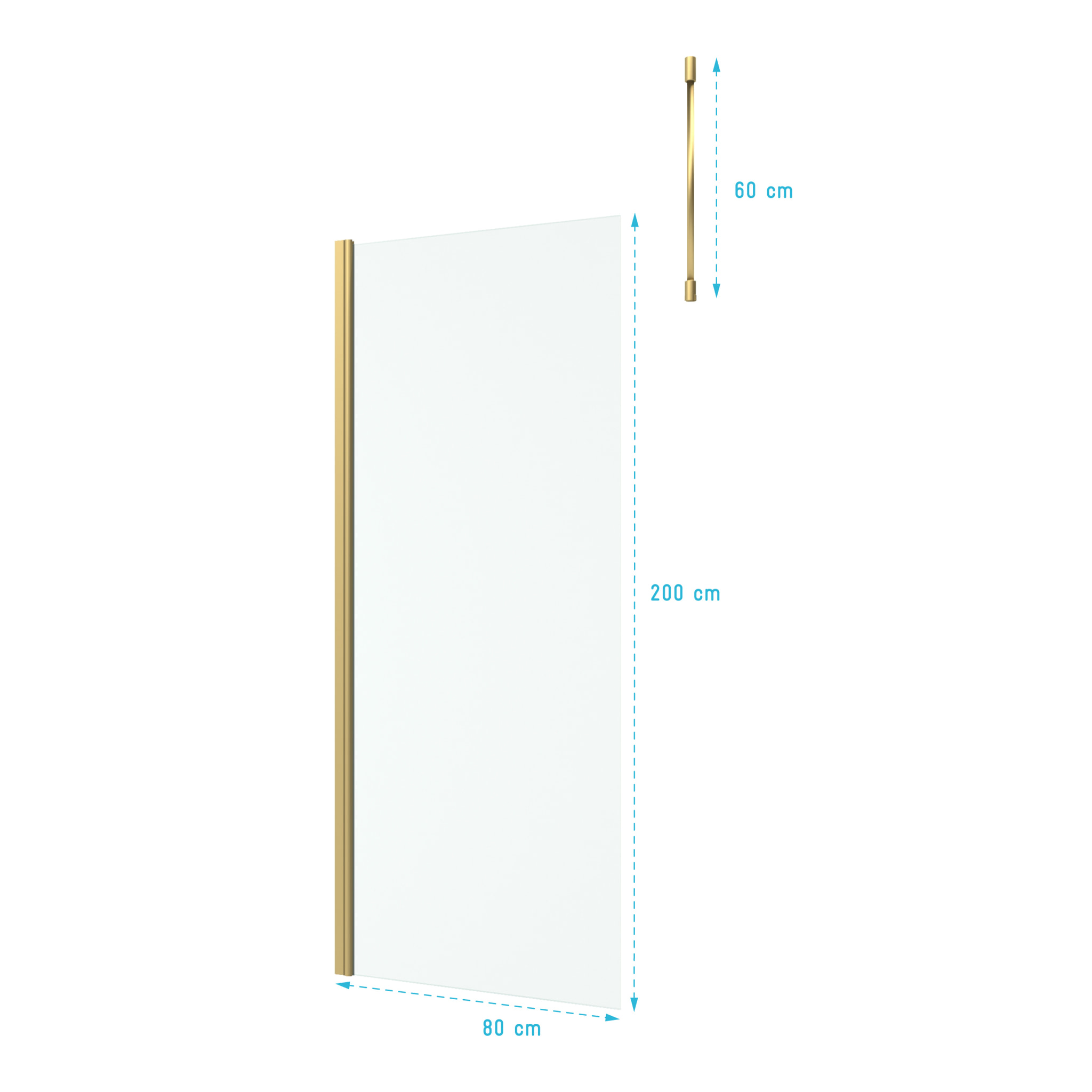 Paroi de Douche 80x200cm Verre 8mm - Profilé + Barre Plafond Finition Or Brossé - FREEDOM 2 GOLD
