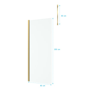 Paroi de Douche 80x200cm Verre 8mm - Profilé + Barre Plafond Finition Or Brossé - FREEDOM 2 GOLD